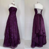 Chic Ball Gown Strapless Grape Tulle Evening Dress Long Prom Dresses